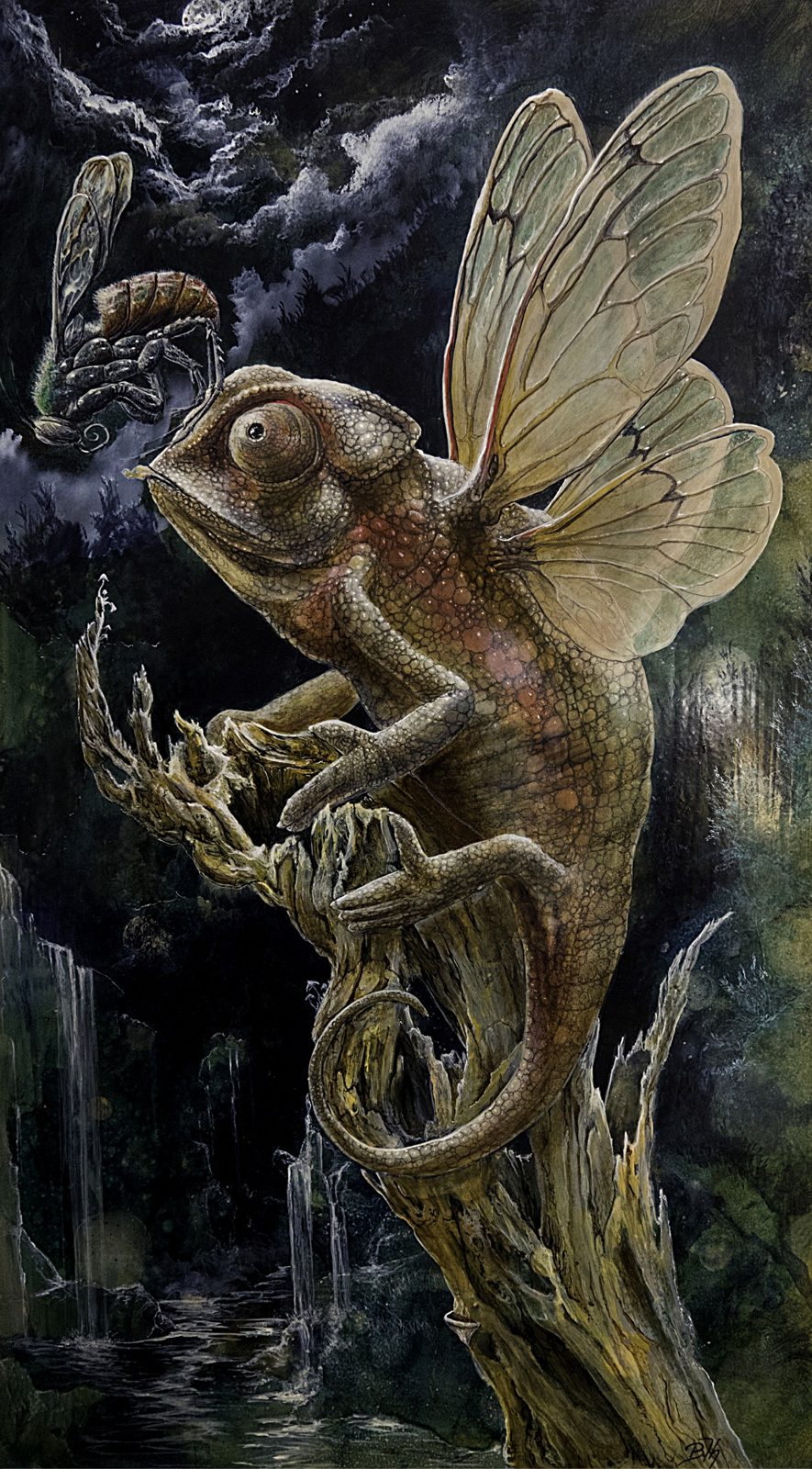 Caméléon ailé, peinture fantastique de Bruno Thoret