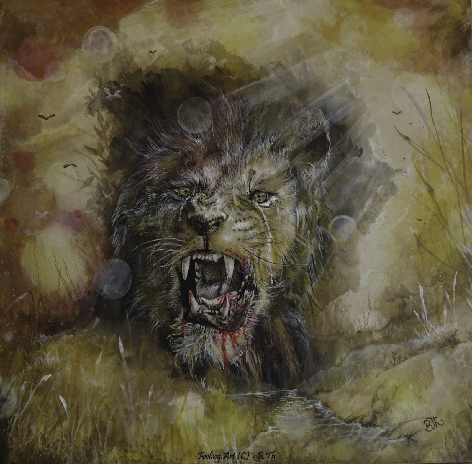 Les larmes du lion, peinture animalière de Bruno Thoret